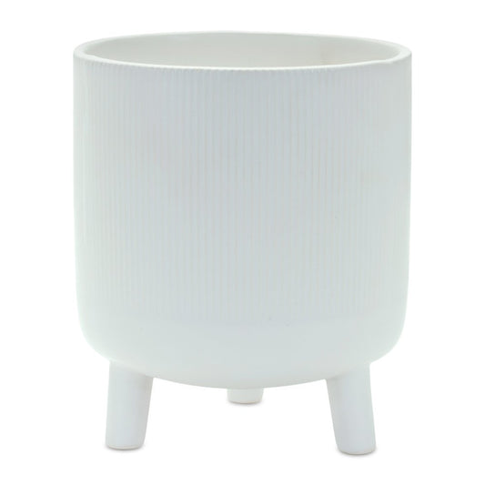 White Ceramic 7 Ounce Striped Footed Pot Planter