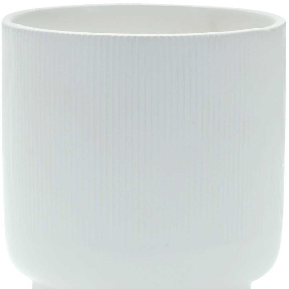 White Ceramic 7 Ounce Striped Footed Pot Planter