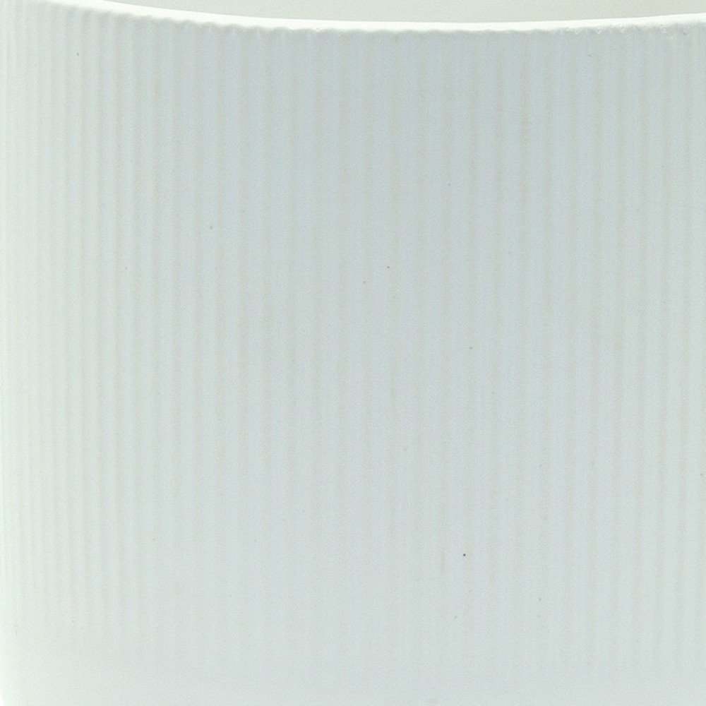 Set of Two White Ceramic Striped Footed Pot Planters