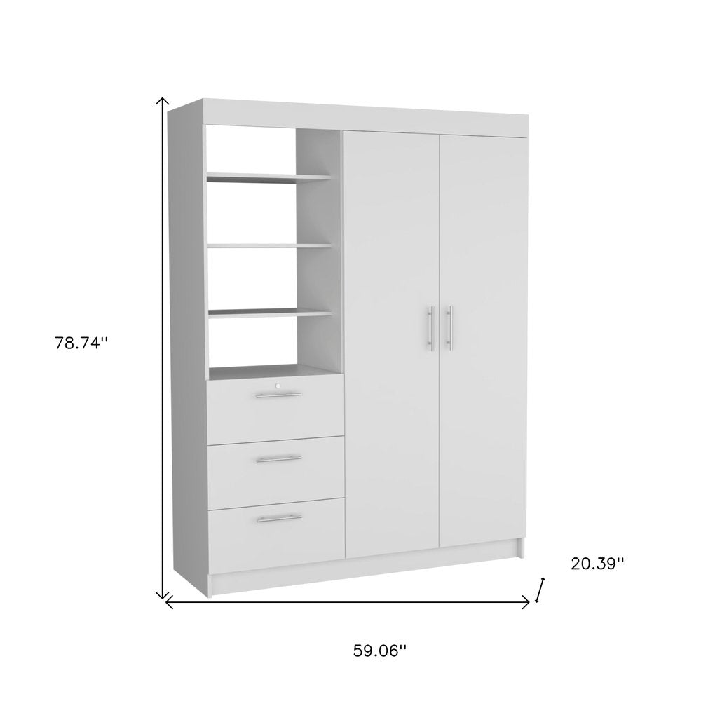 79" White Wood Two Door Three Drawer Combo Dresser