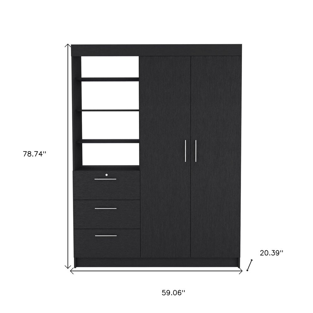 79" Black Wood Two Door Three Drawer Combo Dresser