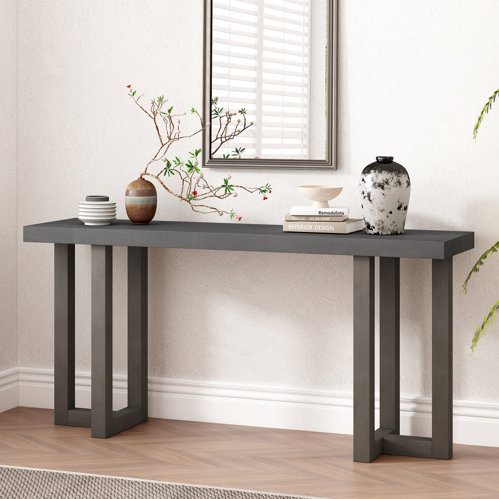 U Style Geometric Console Table With Solid Pine Legs Limited Edition Dark Gray MDF