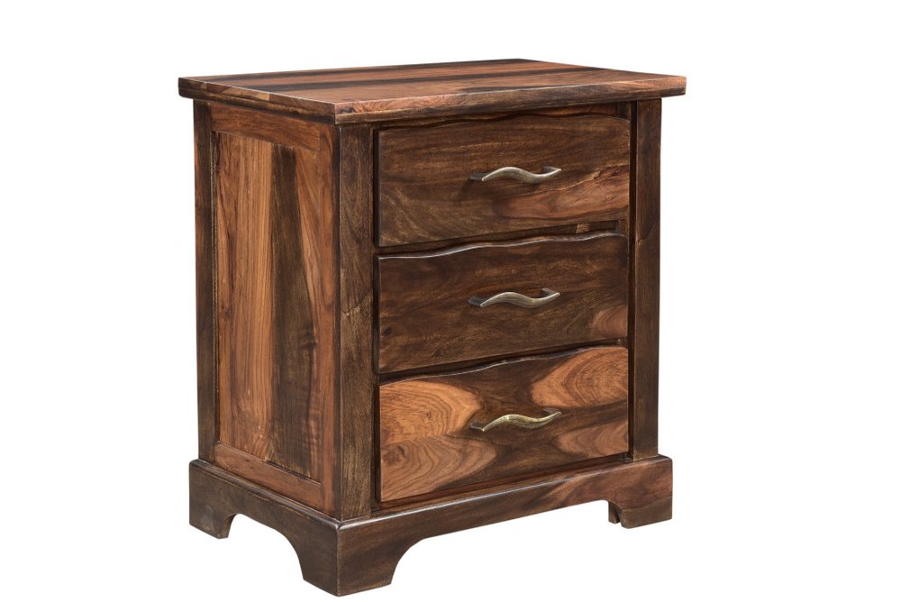 Dark brown solid wood three-drawer nightstand from HomeRoots with sleek design and sturdy construction.