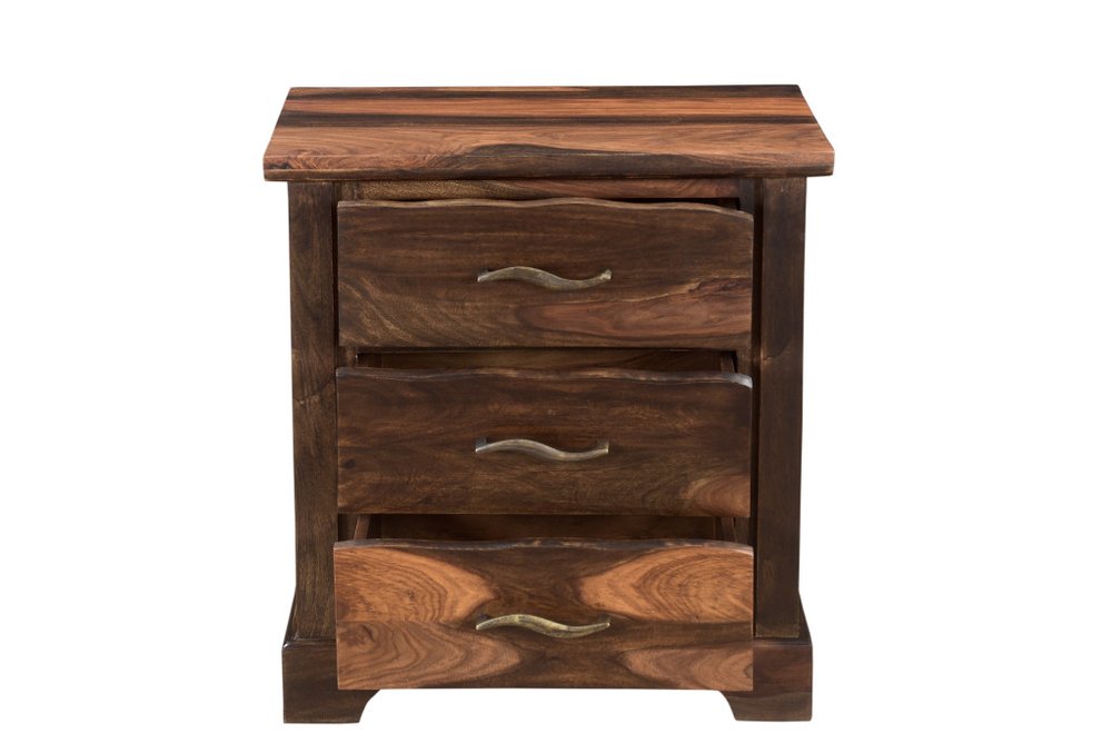 Dark brown solid wood 27-inch three-drawer nightstand by HomeRoots, featuring a sleek design and sturdy construction.