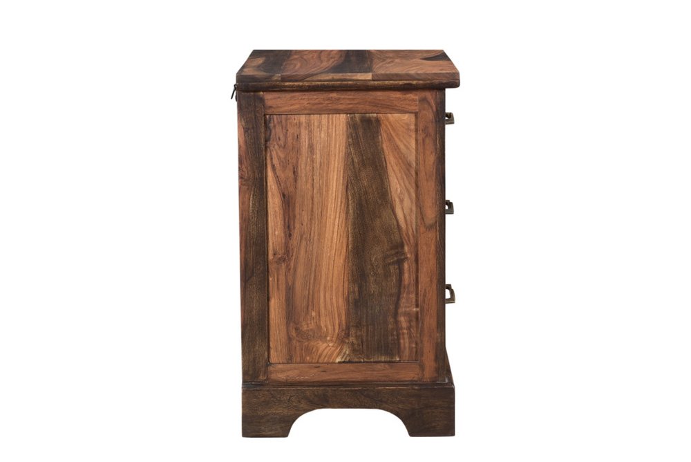 27" Dark Brown Solid Wood Three Drawer Nightstand