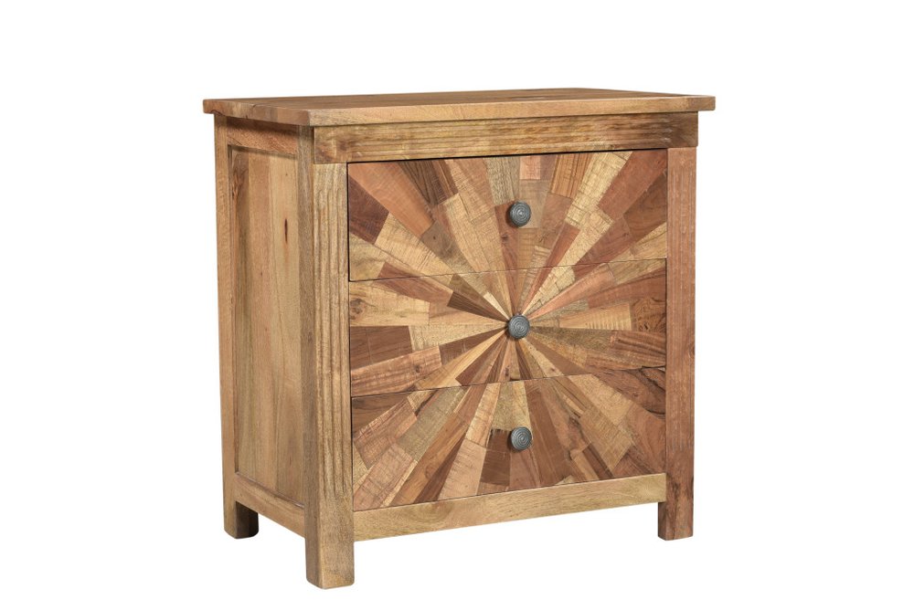 30" Brown Solid Wood Three Drawer Nightstand