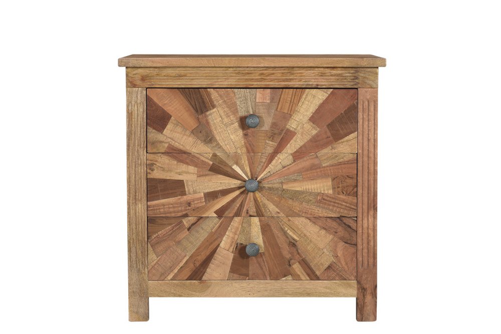 30" Brown Solid Wood Three Drawer Nightstand