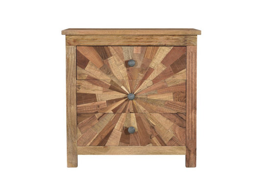 30" Brown Solid Wood Three Drawer Nightstand