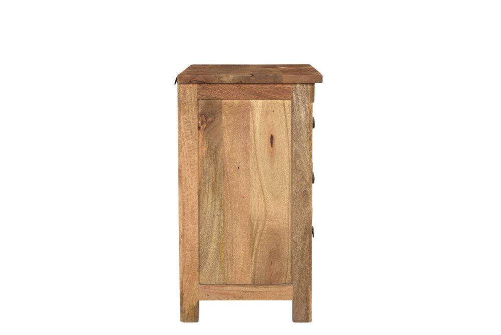 30" Brown Solid Wood Three Drawer Nightstand