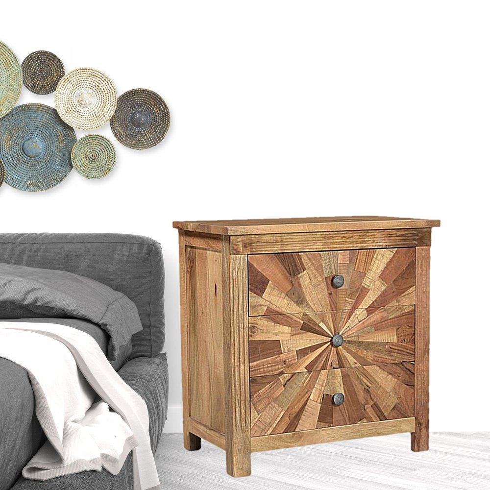 30" Brown Solid Wood Three Drawer Nightstand