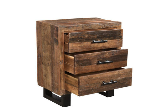 30" Dark Brown Solid Wood Distressed Three Drawer Nightstand - Anthony & Home