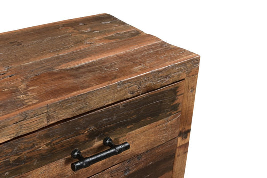 30" Dark Brown Solid Wood Distressed Three Drawer Nightstand
