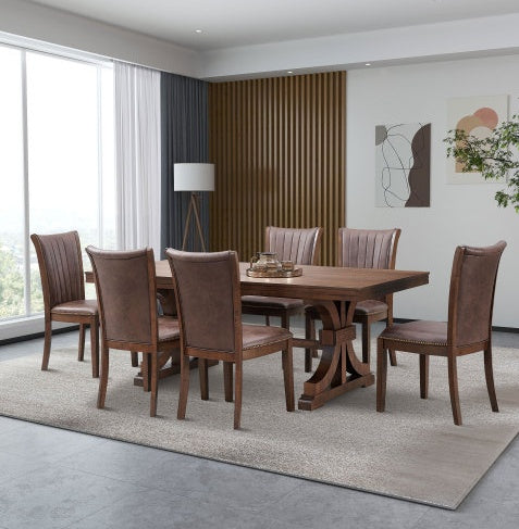 Oak Rubber Wood Dining Table For 6 To 8 With Trestle Base