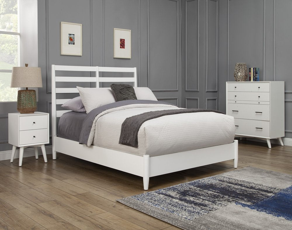 White Slat Back Solid Wood Queen Bed Frame