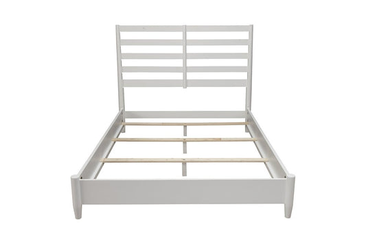 White Slat Back Solid Wood Queen Bed Frame