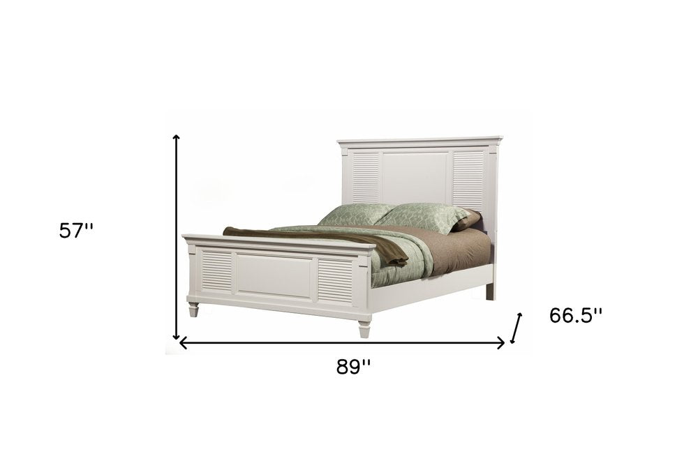 White Ribbed Texture Solid Wood Queen Bed Frame