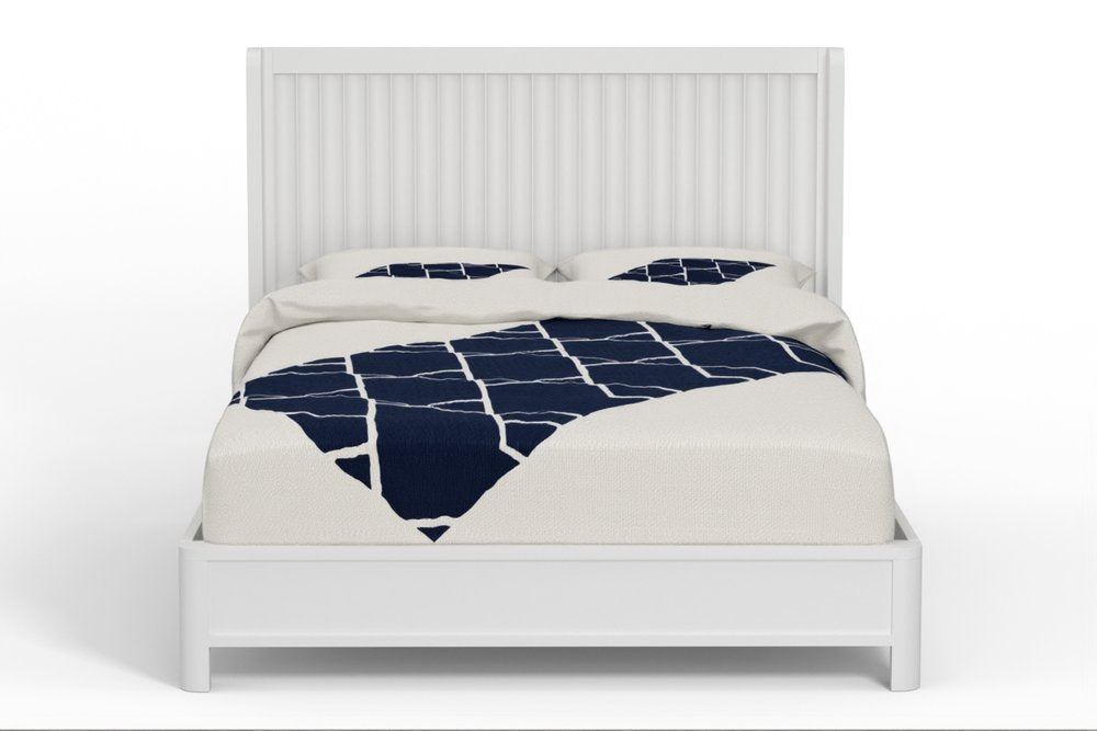 White Ribbed Texture Solid Wood Queen Bed Frame