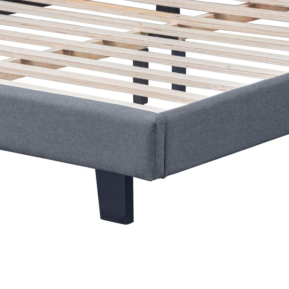 Gray Upholstered Queen Bed Frame with Nailhead Trim