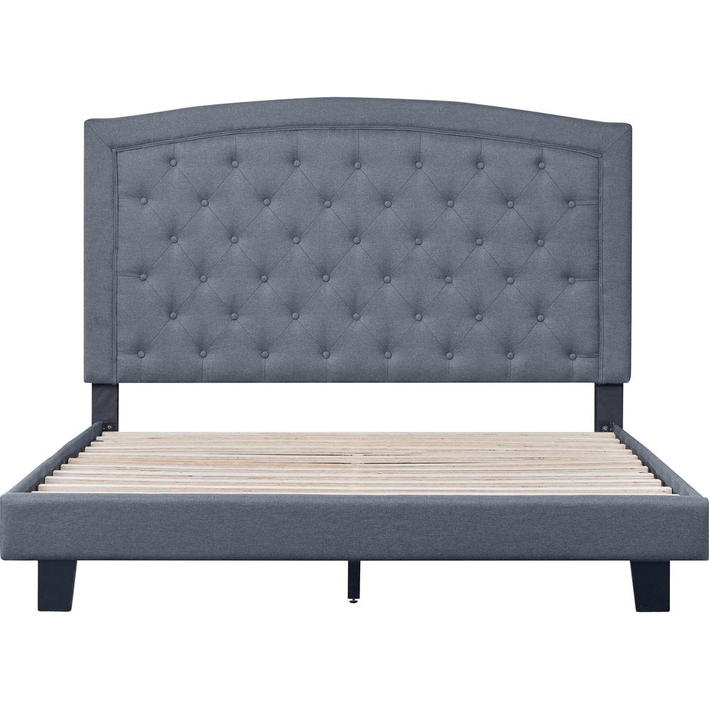 Gray Tufted Upholstered Queen Bed Frame