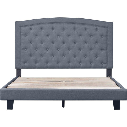 Gray Tufted Upholstered Queen Bed Frame