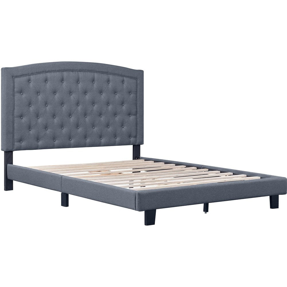 Gray Tufted Upholstered Queen Bed Frame