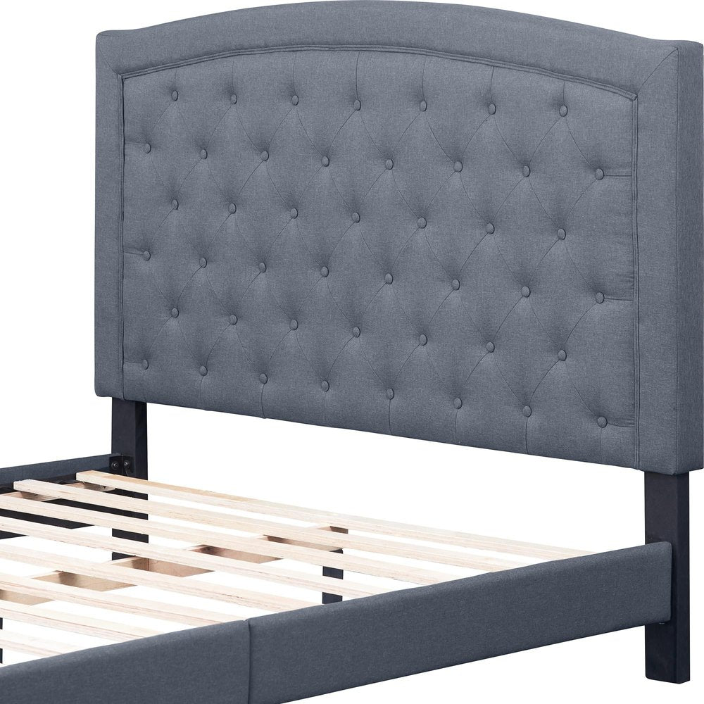 Gray Tufted Upholstered Queen Bed Frame
