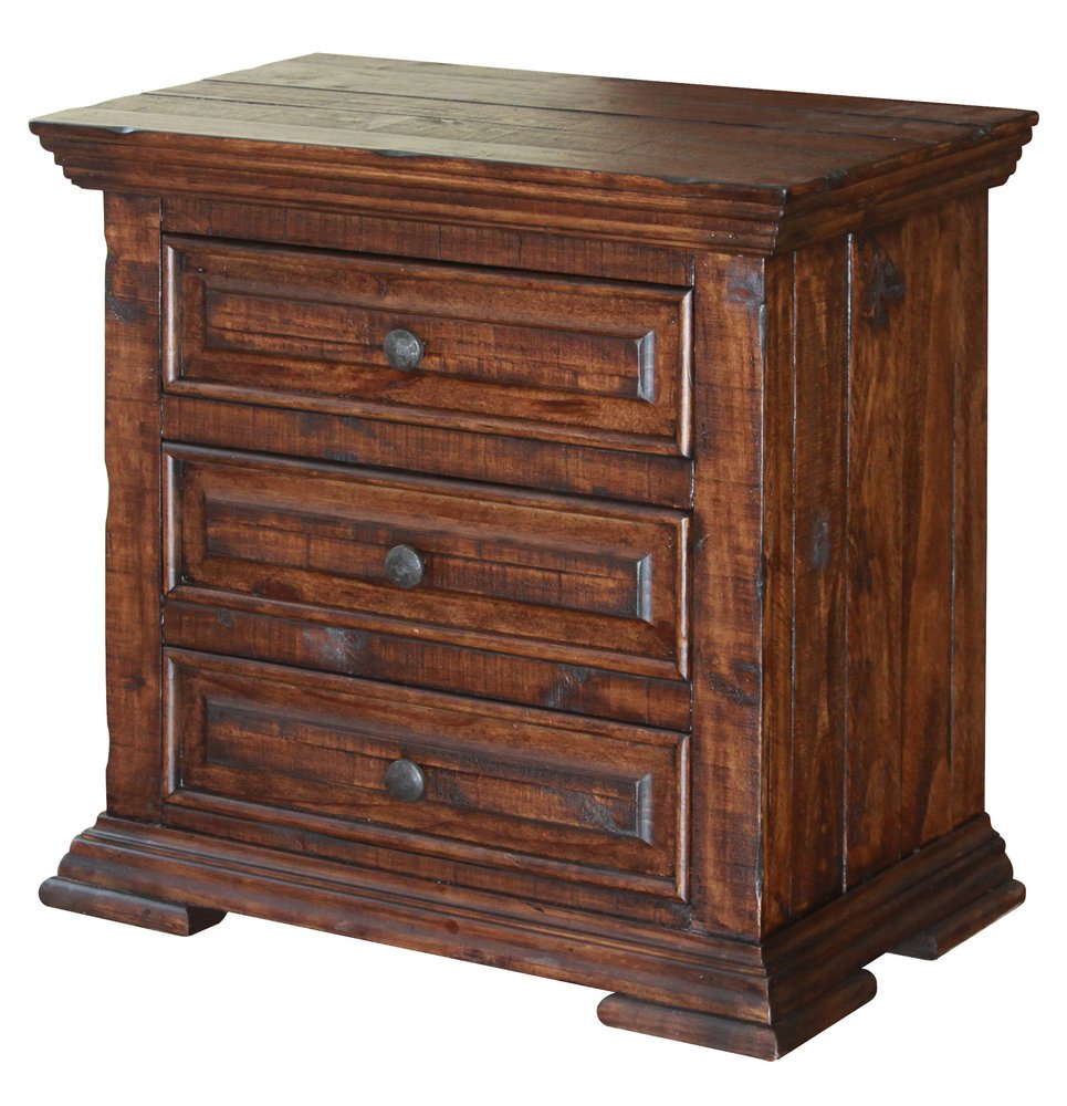 32" Brown Solid Wood Three Drawer Nightstand