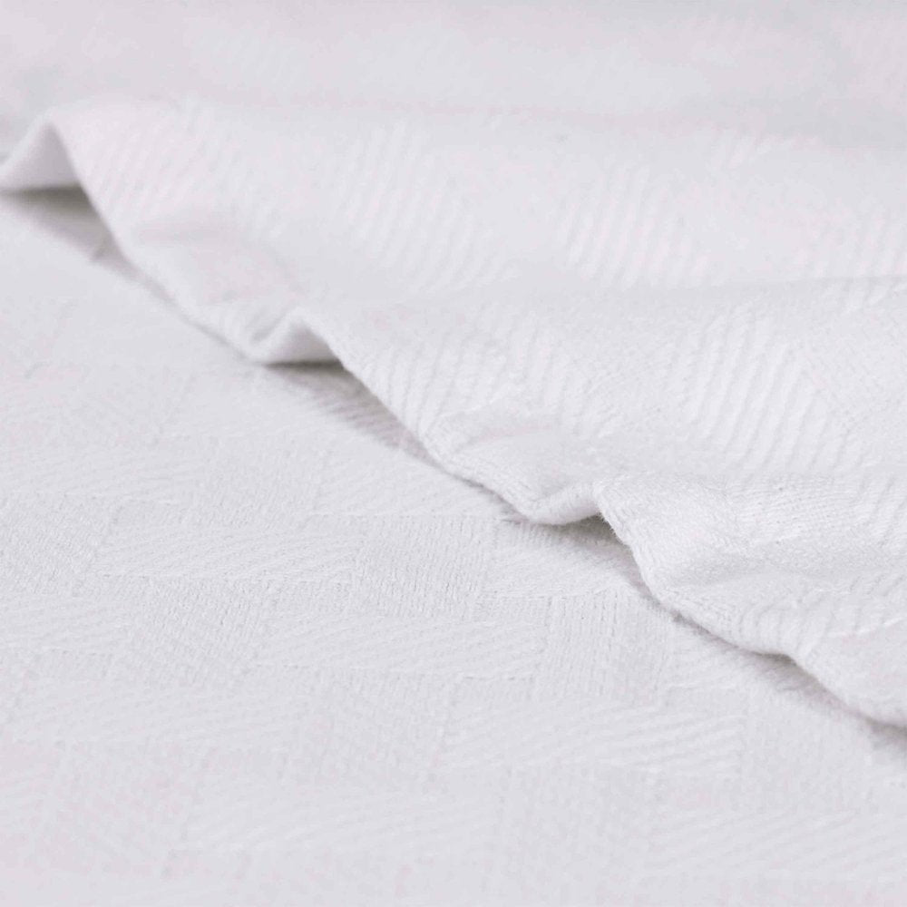 King White Cotton Basketweave Geometric Blanket