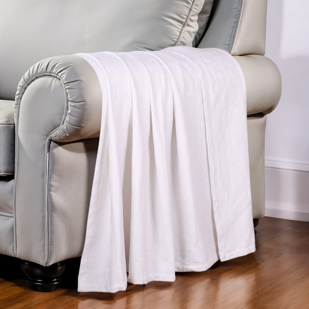 King White Cotton Basketweave Geometric Blanket