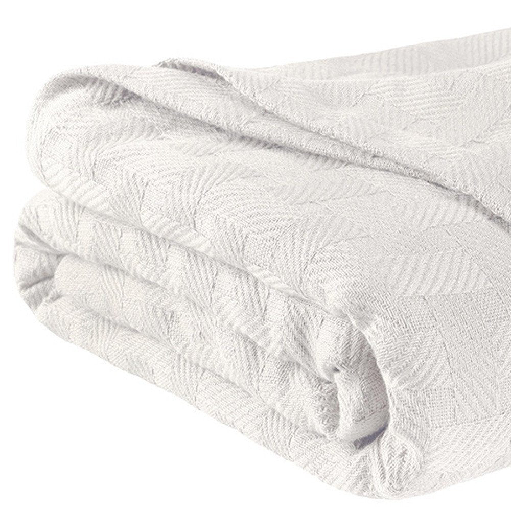 King White Cotton Basketweave Geometric Blanket