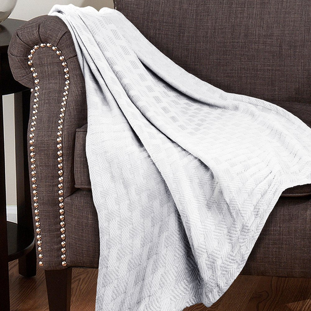 King White Cotton Basketweave Geometric Blanket