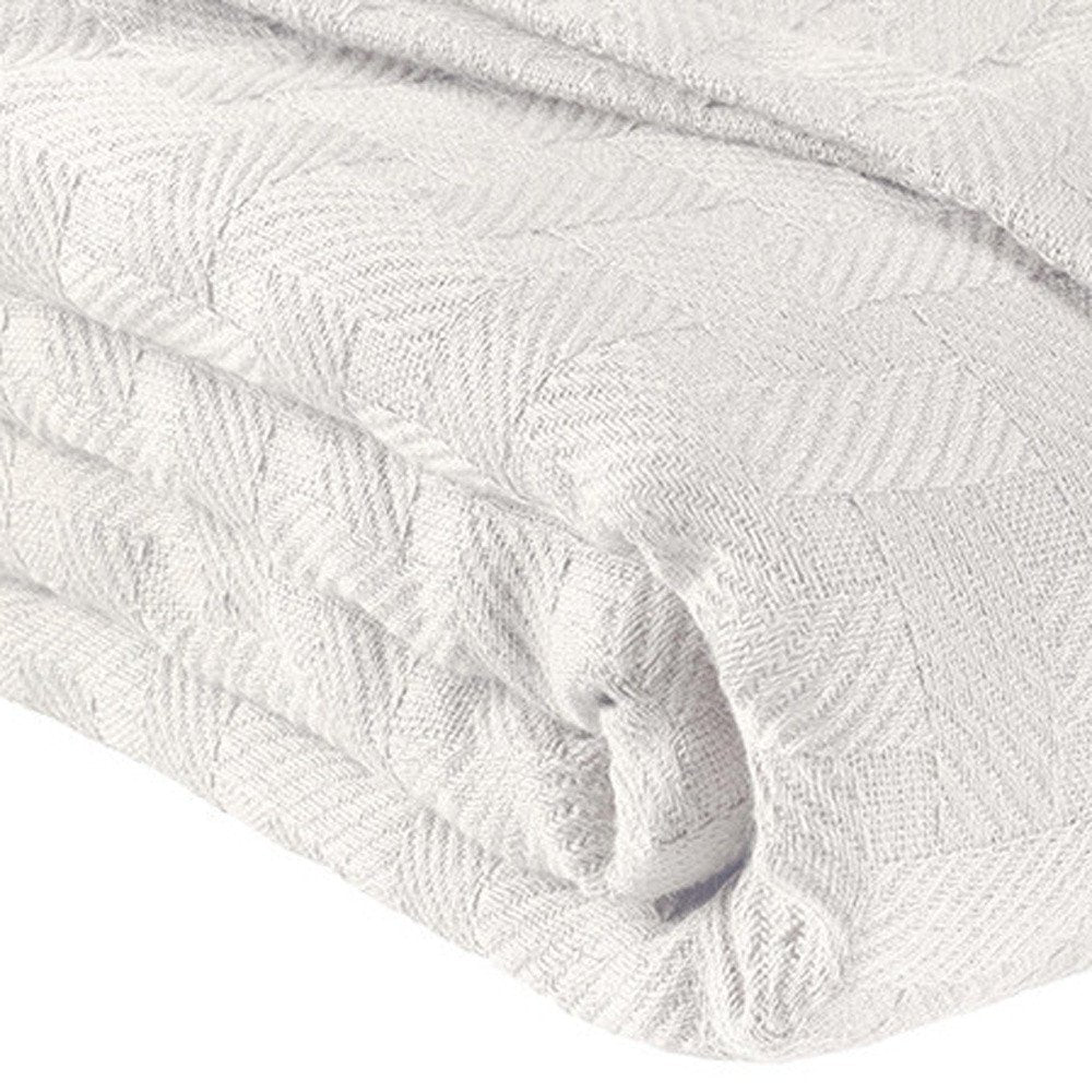 King White Cotton Basketweave Geometric Blanket