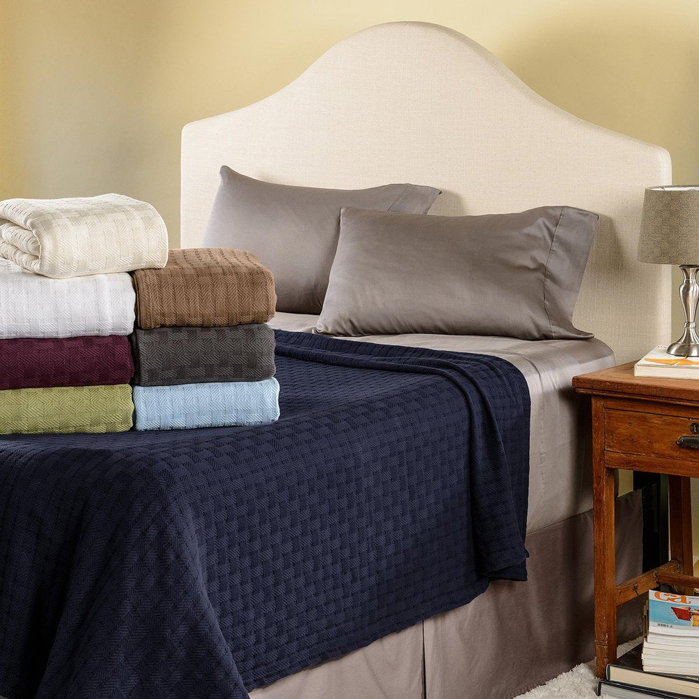 King White Cotton Basketweave Geometric Blanket