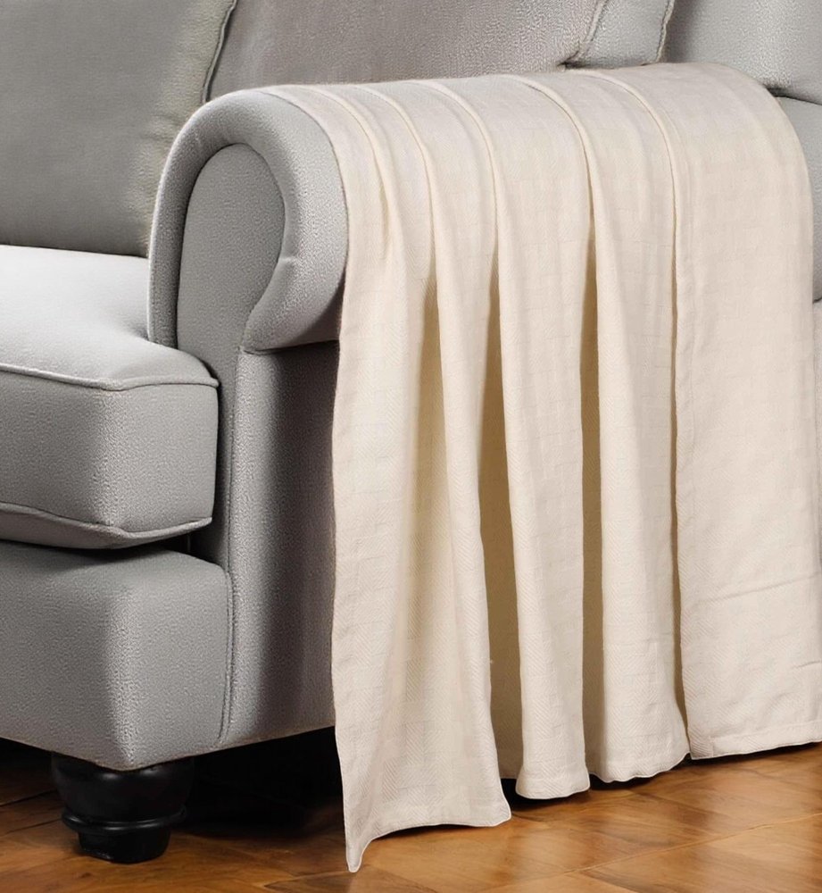 Twin Ivory Cotton Basketweave Geometric Blanket
