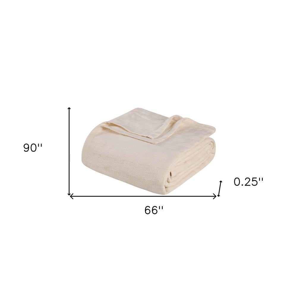 Twin Ivory Cotton Basketweave Geometric Blanket