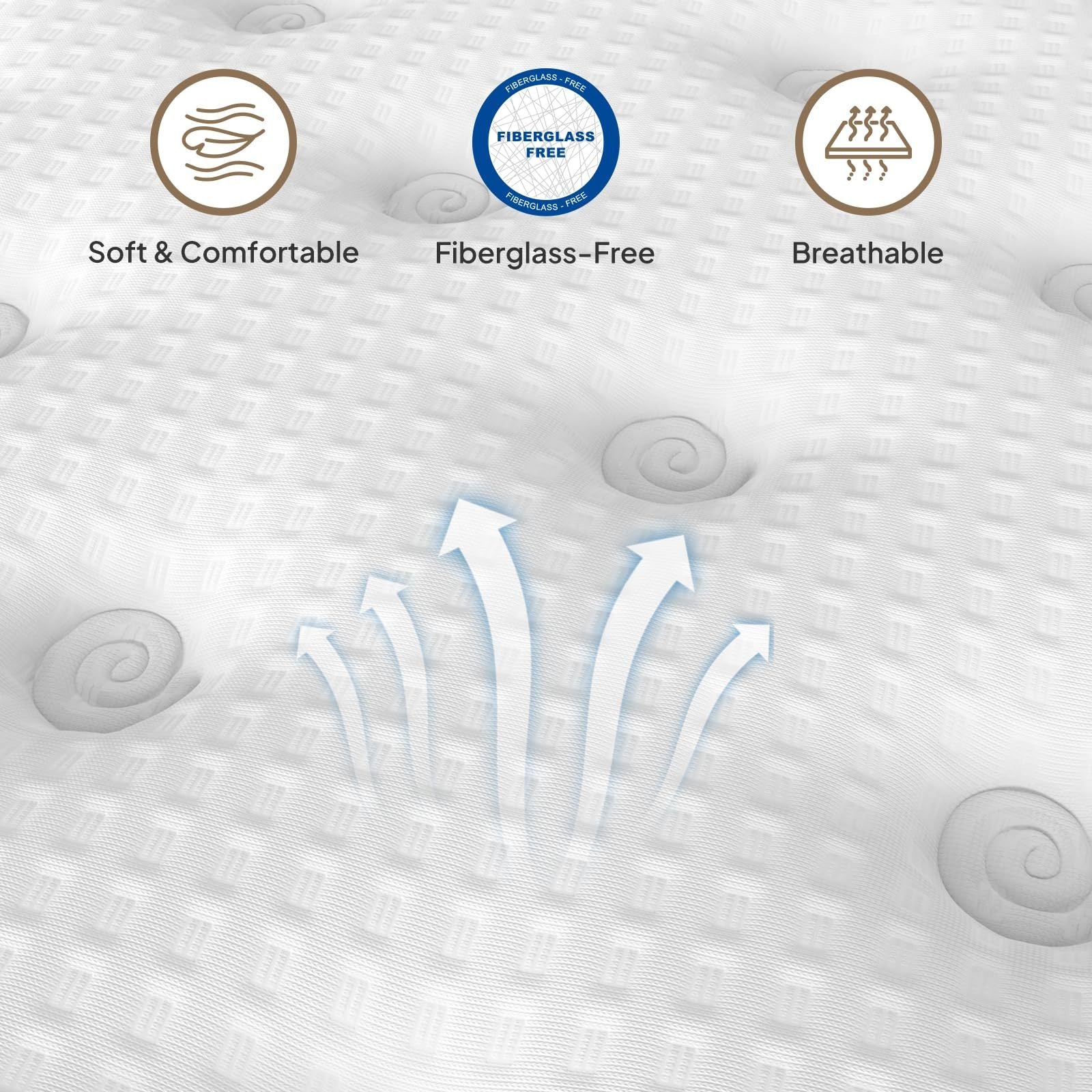 Queen hybrid mattress with gel memory foam and innerspring core by Anthony & Home, showing plush surface and supportive structure.