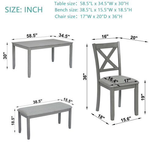 6 Piece Dining Set Rectangular Table With Chairs And Bench