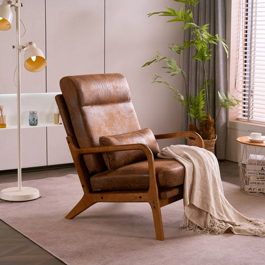 High Back Indoor Lounge Chair With Solid Wood Armrests