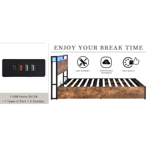 Wooden Platform Bed Frame With Lift Storage And Charging