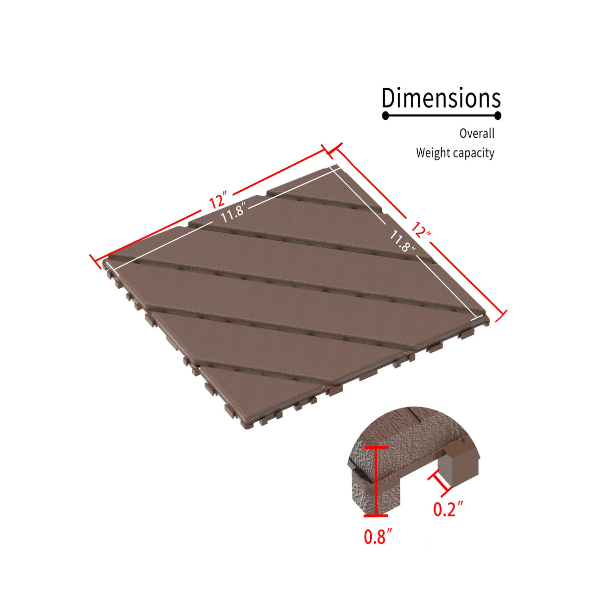 Brown polypropylene interlocking deck tiles from Anthony & Home, showing textured surface and modular design for outdoor flooring.