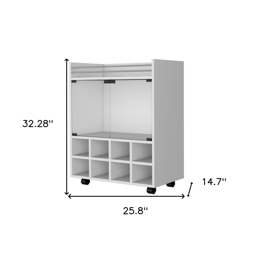White Rolling Bar Cart With Wine Storage