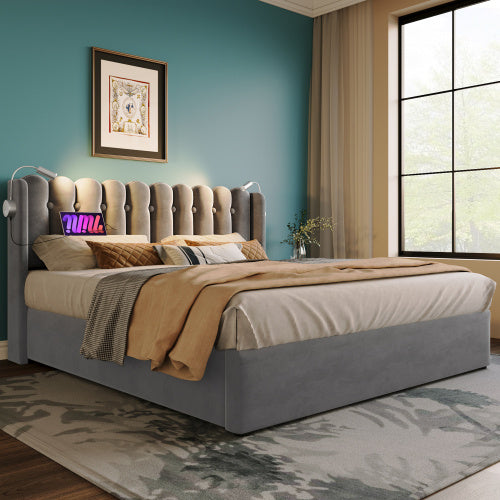 Linen Storage Bed Frame With Mattress 160x200cm Grey