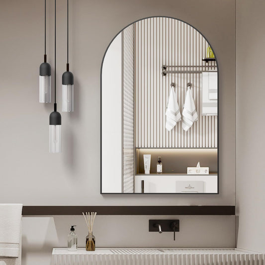 Arched Black Metal Frame Bathroom Mirror Aluminum MDF Collection Exclusive Edition For Wall Mount