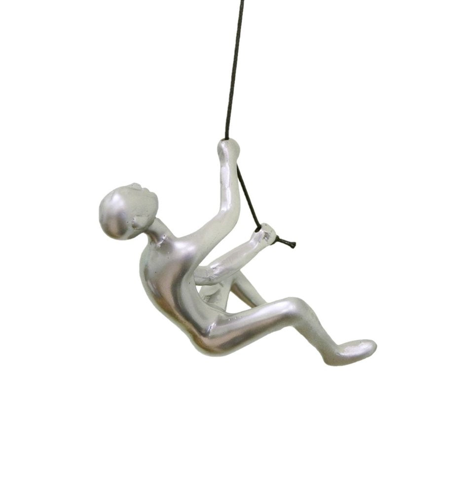Set of Two Silver Resin Climbing Man Hanging Dimensional Sculpture