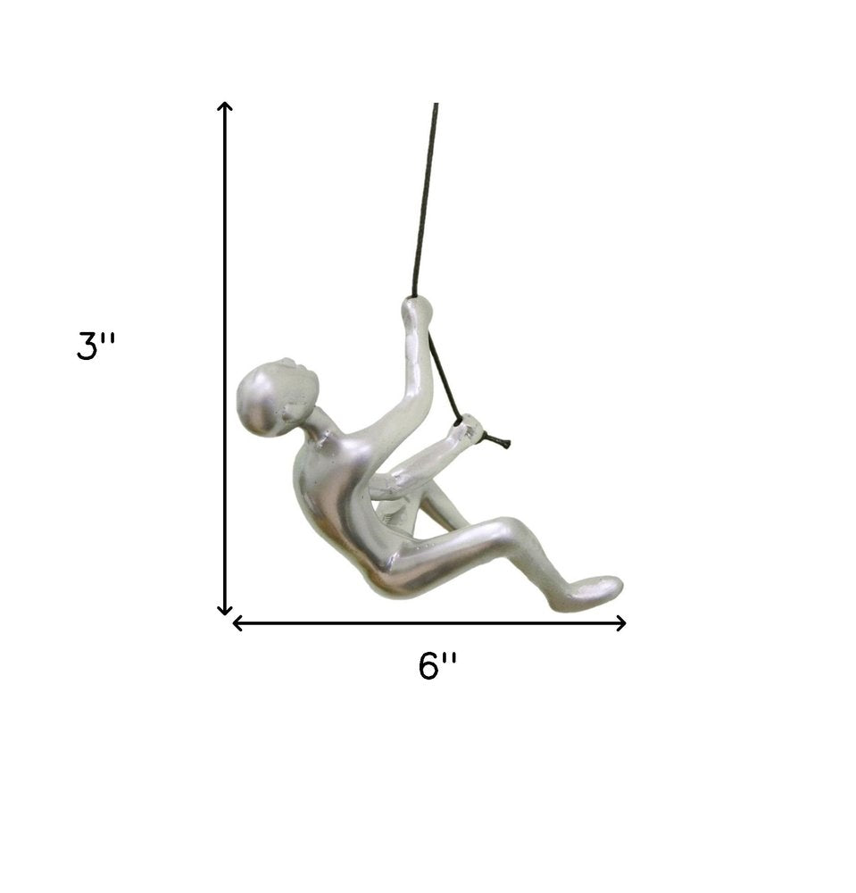 Set of Two Silver Resin Climbing Man Hanging Dimensional Sculpture