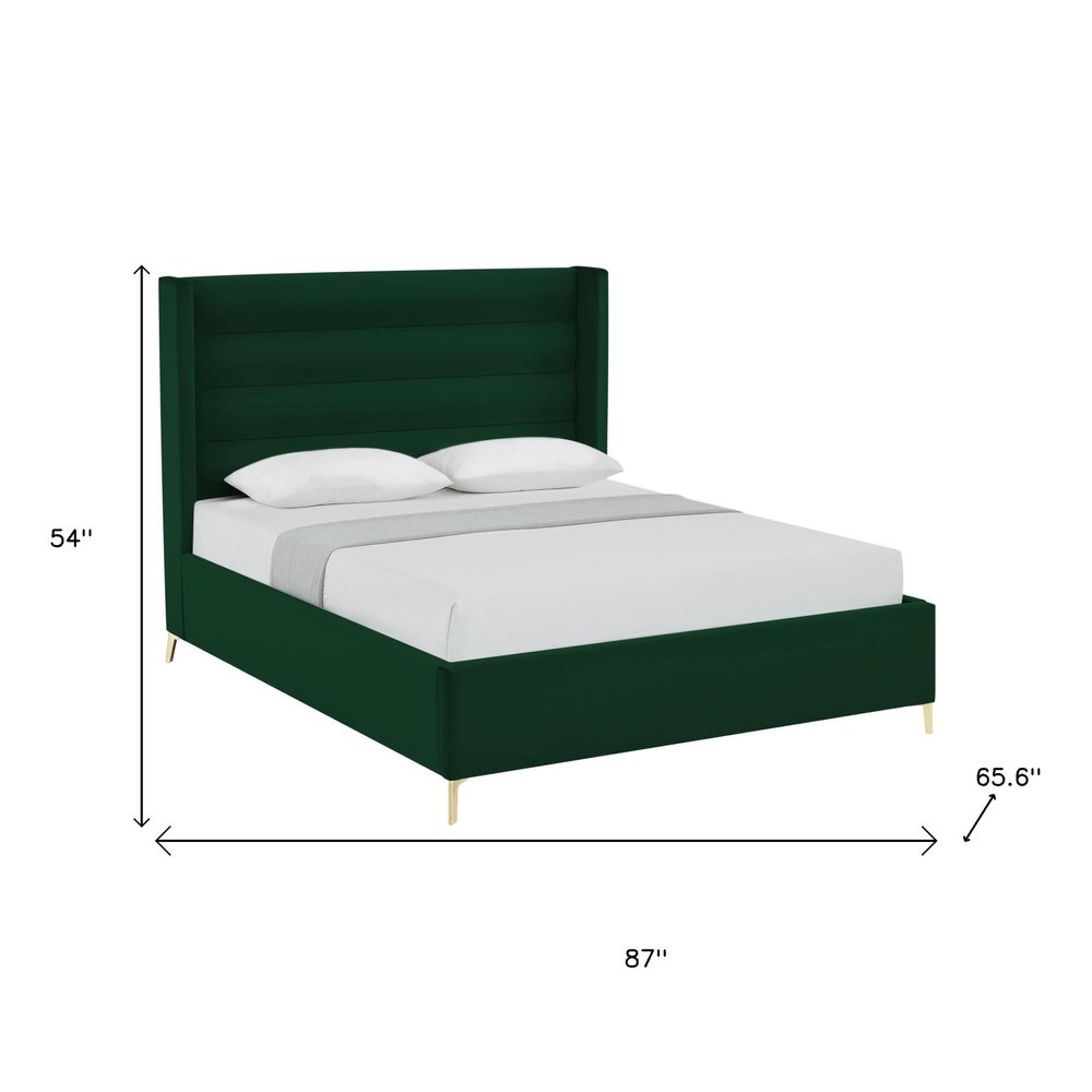 Green Velvet Upholstered Queen Bed Frame