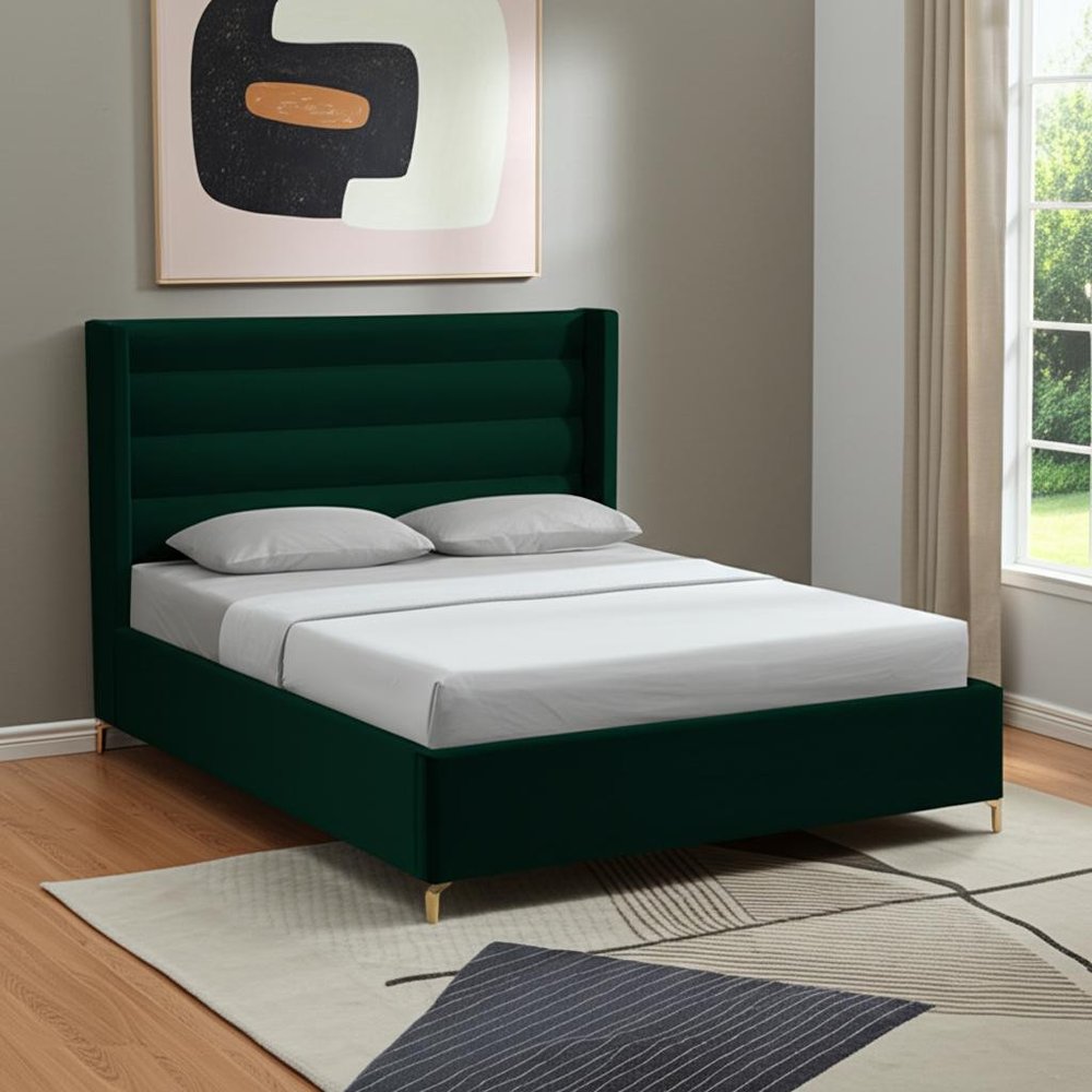Green Velvet Upholstered Queen Bed Frame
