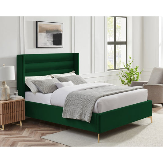 Green Velvet Upholstered Queen Bed Frame