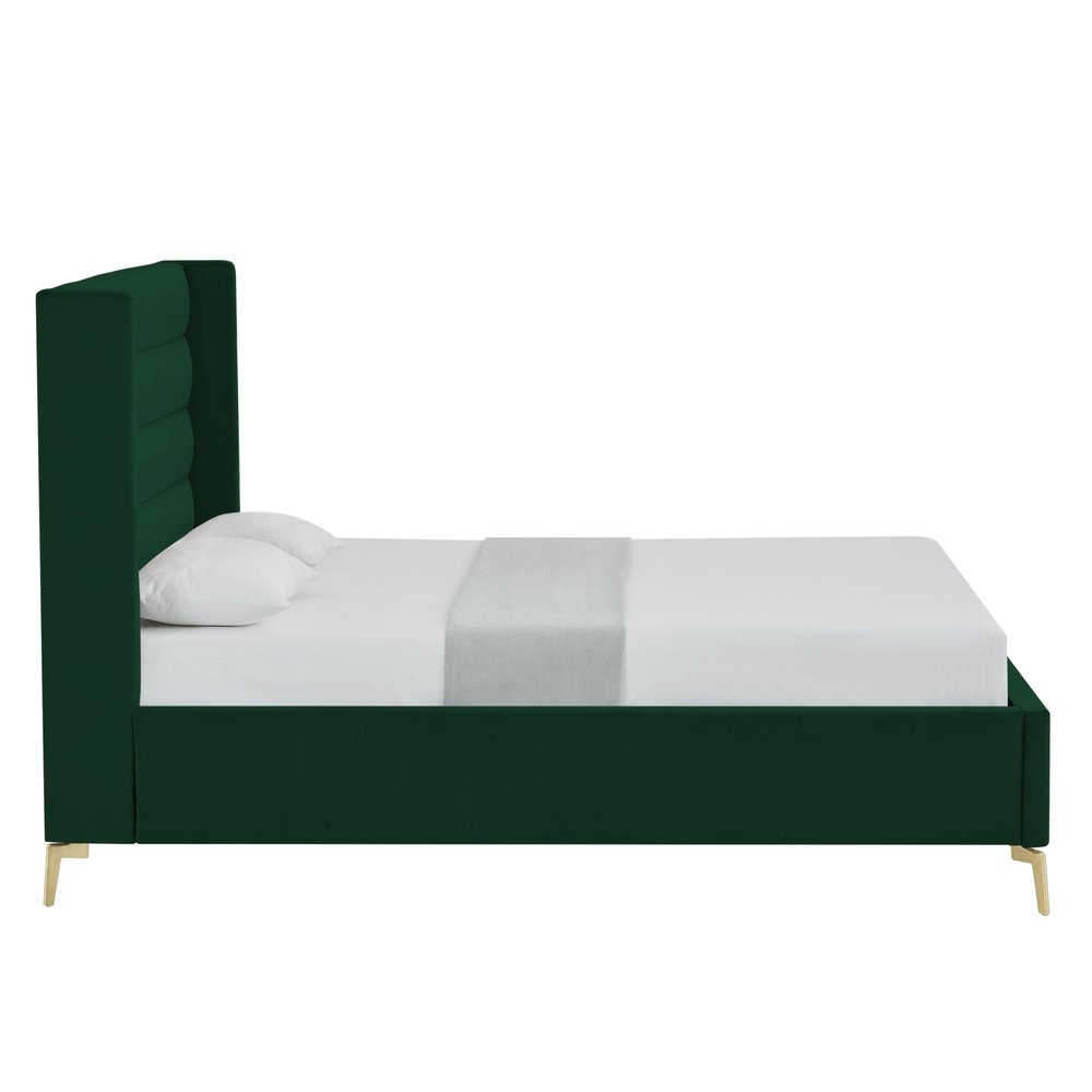 Green Velvet Upholstered Queen Bed Frame