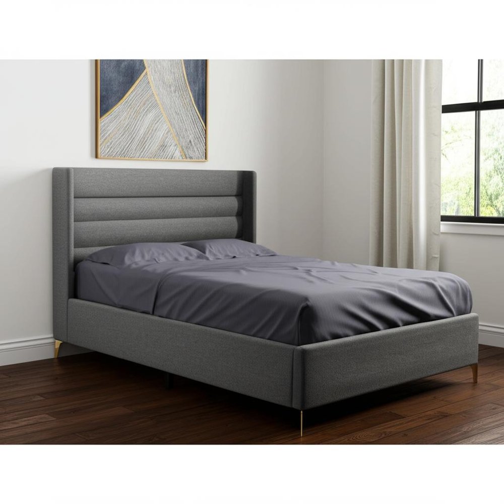 Gray Linen Upholstered Queen Bed Frame